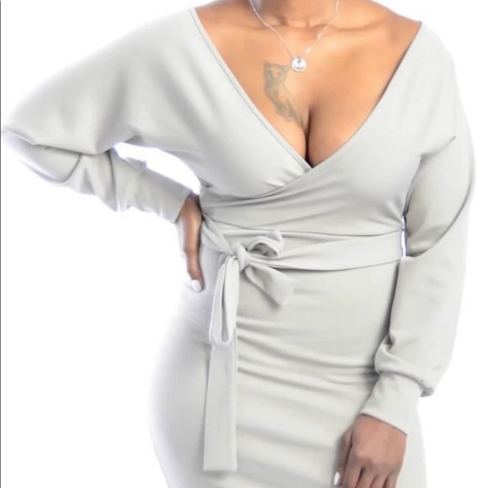 Grey Glamour Belted Midi Dress